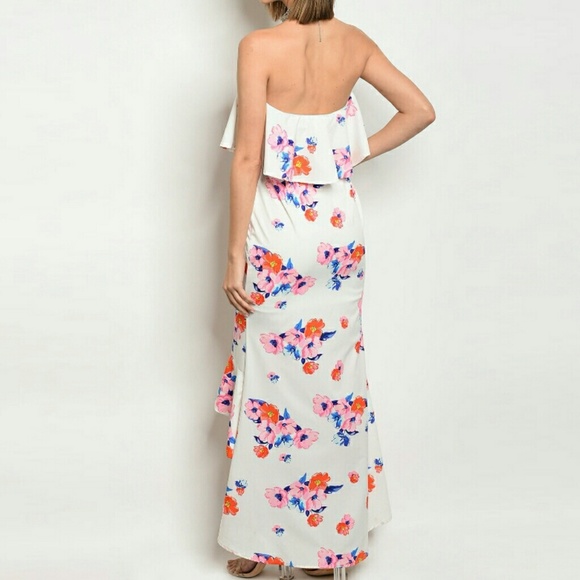 High Low Strapless Floral Print Maxi Dress - Picture 5 of 6